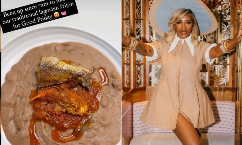 Music Star Tiwa Savage Flaunts a Meal She Made