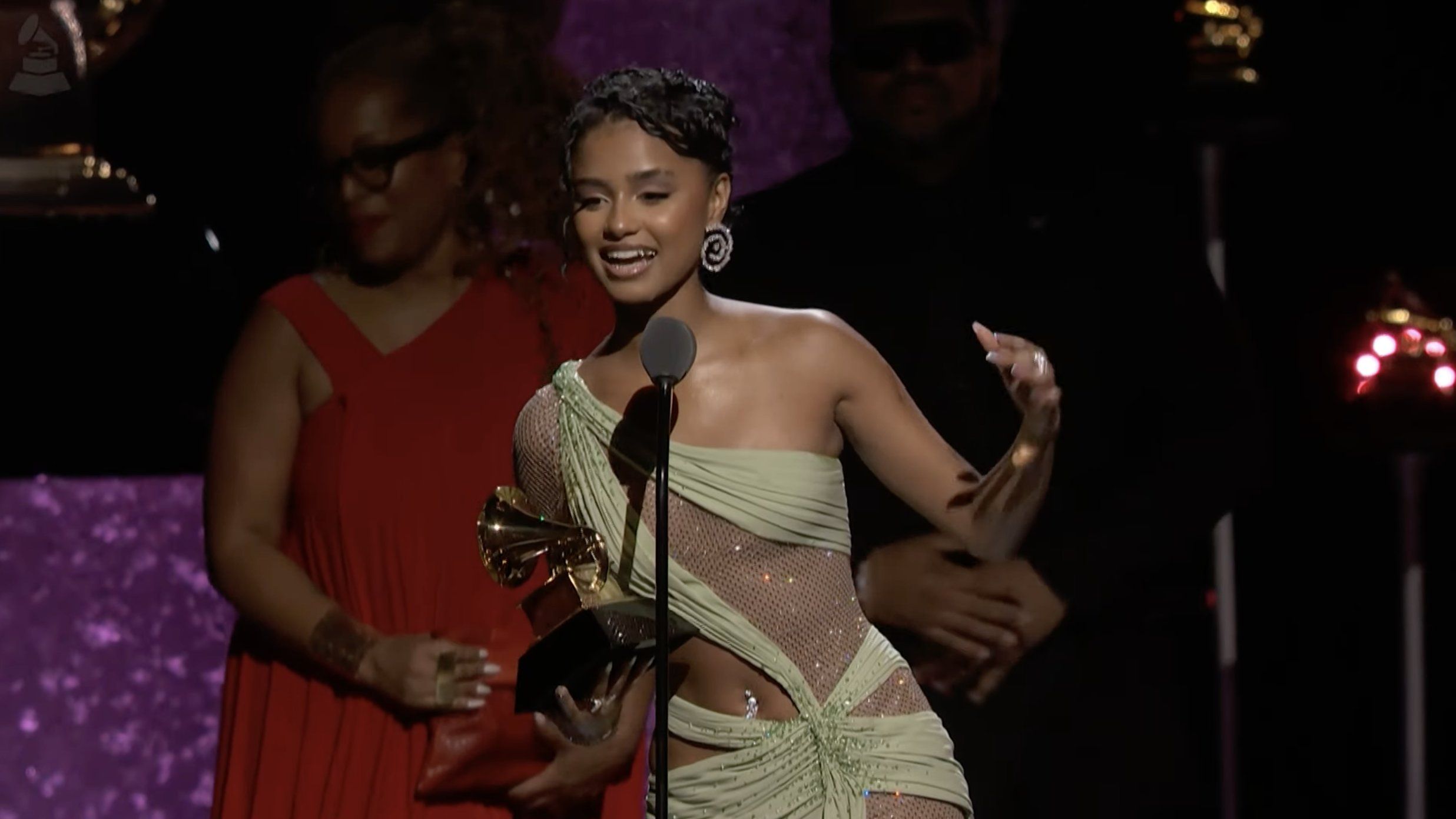 Tyla Giving A Speech After Receiving Her Grammy Award