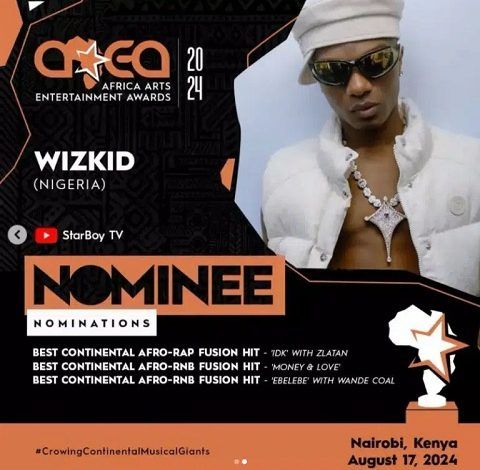 Wizkid Received Seven Africa Arts Entertainments Award Nominations.